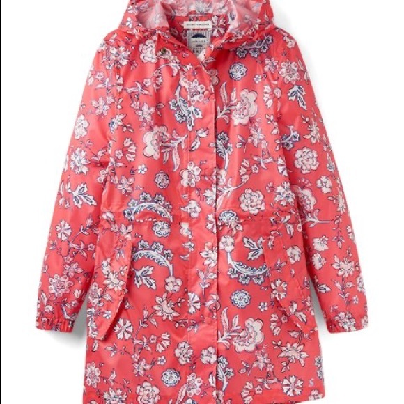 Joules Jackets & Blazers - Joules Coral Red Sky Floral Print Rain Jacket SZ 6